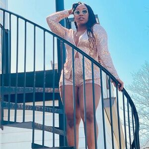 FASHION NOVA ROSE GOLD/TAUPE TWO PIECE SEQUIN SET